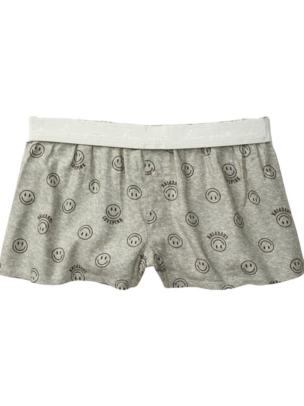 PINK Victoria’s Secret Smiley Face Boxy Pajama Sleep Shorts Gray Black Medium
